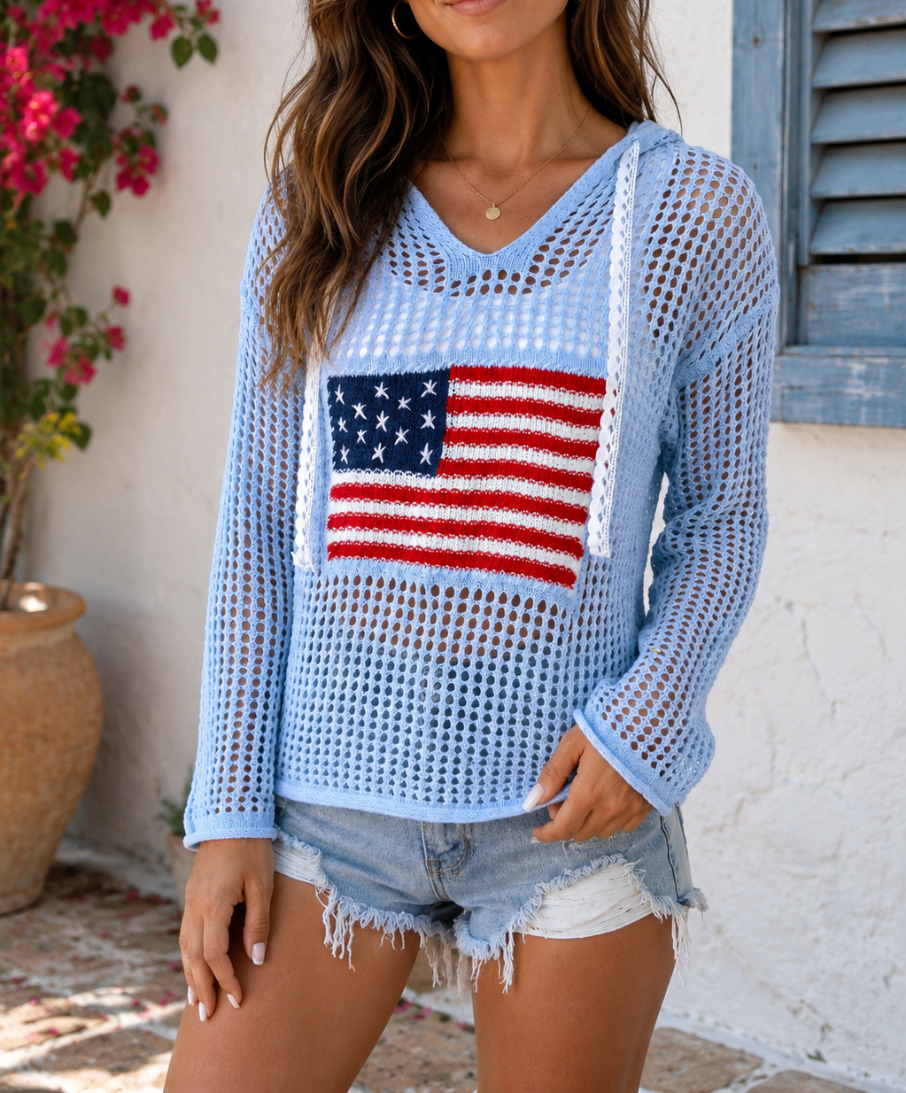 Crochet Flag Knit Hoodie