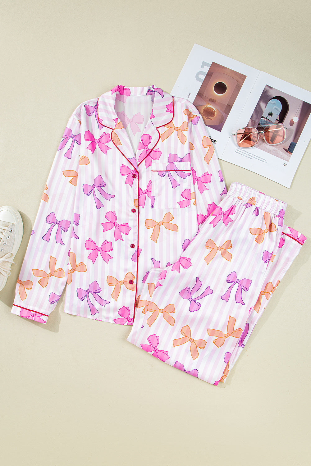 Pink Striped Bow Pajama Set LT