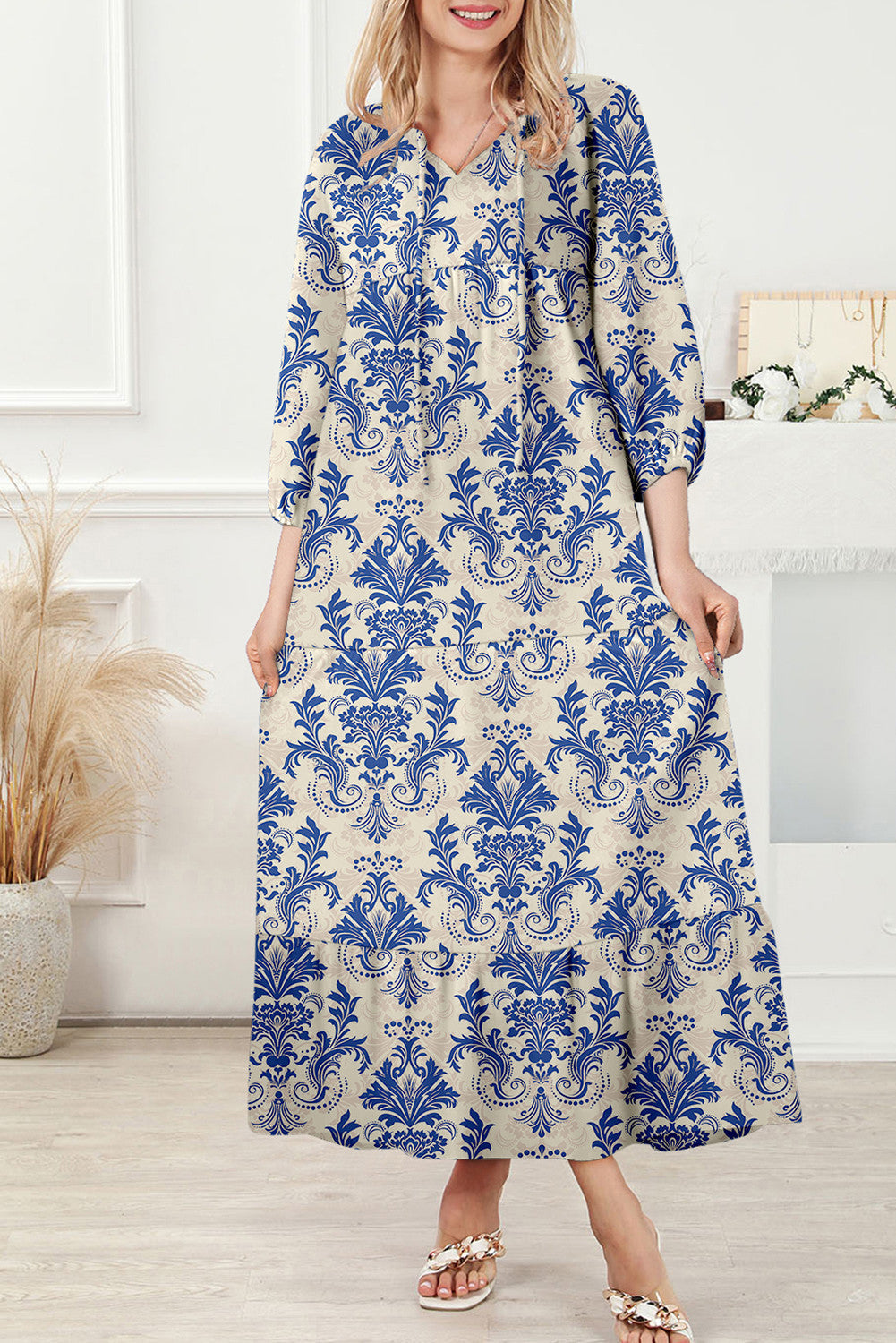 Blue Half Sleeve Boho Maxi FB