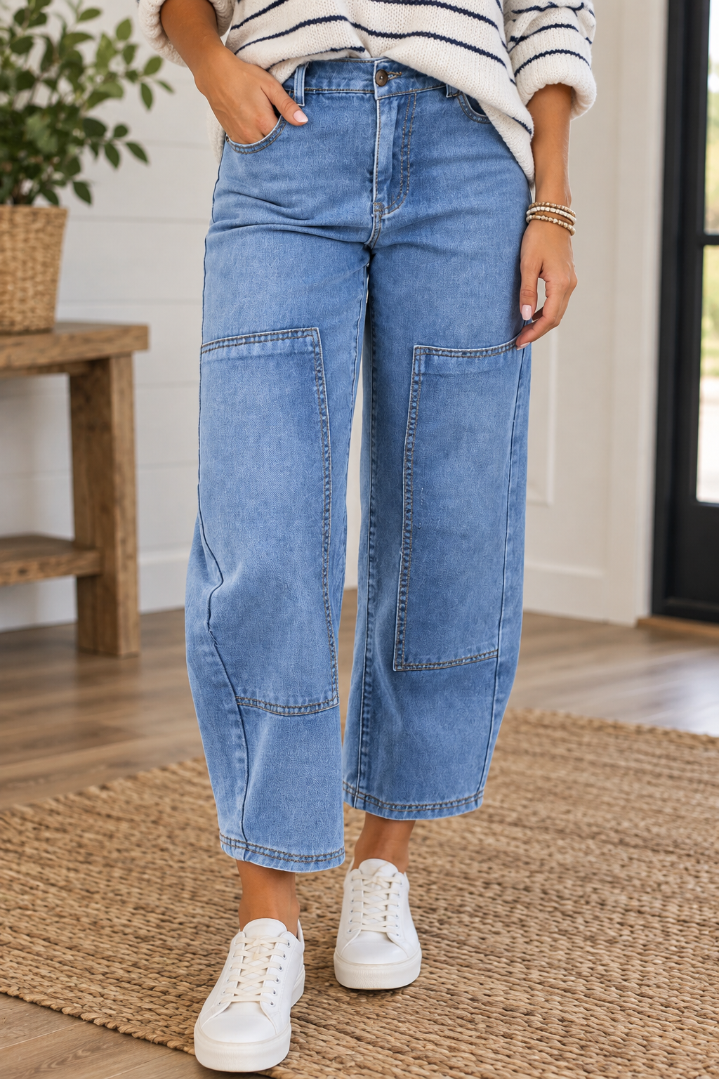 Blue Decorative Seam Jeans
