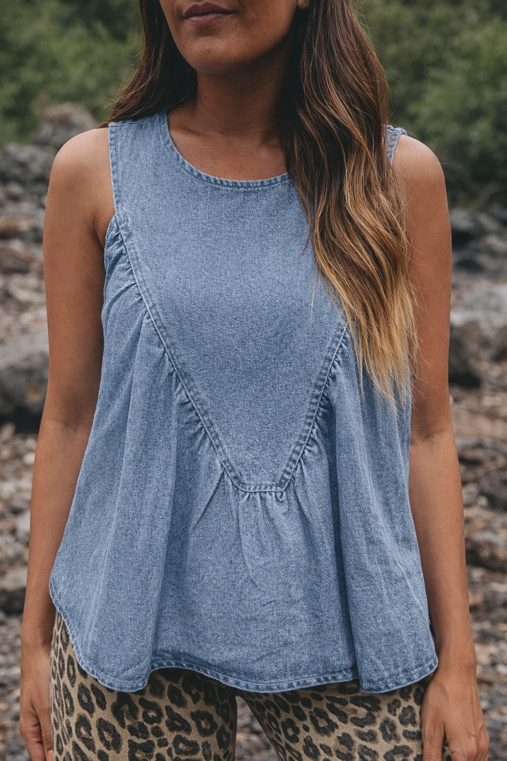Denim Pleated Sleeveless Top LT