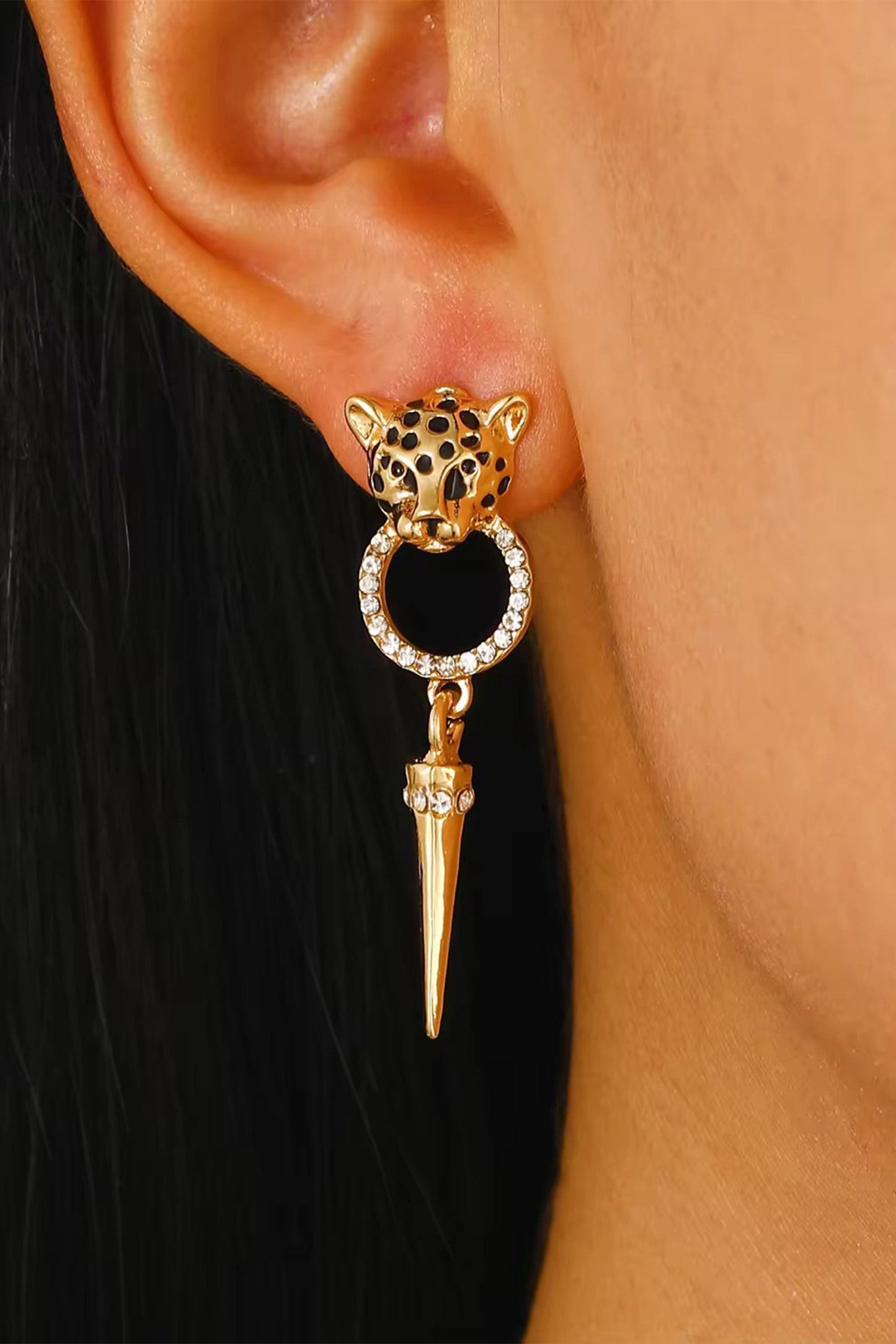 Gold Leopard Spike Earrings FB