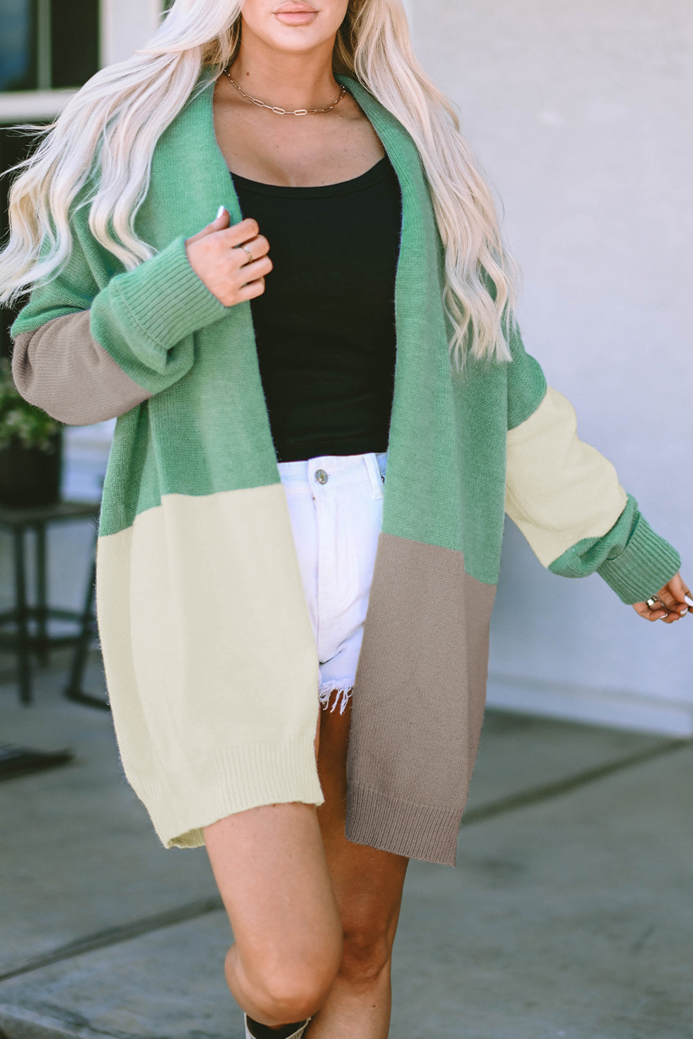 Green Colorblock Cardigan FB