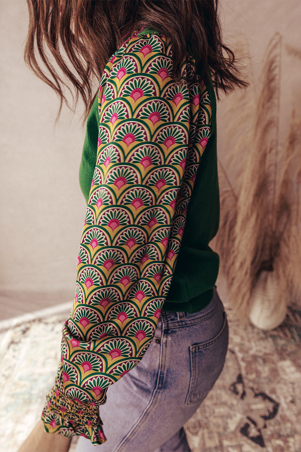 Floral Shirred Cuff Top *TWO COLORS* FB