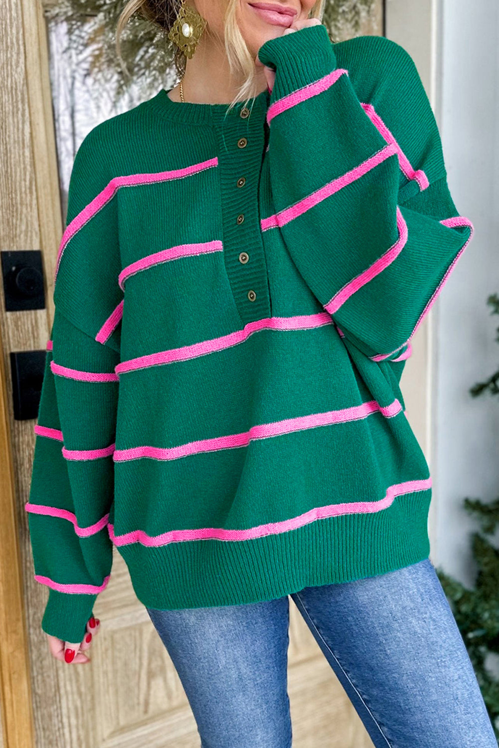 Green and Pink Oversized Sweater FB