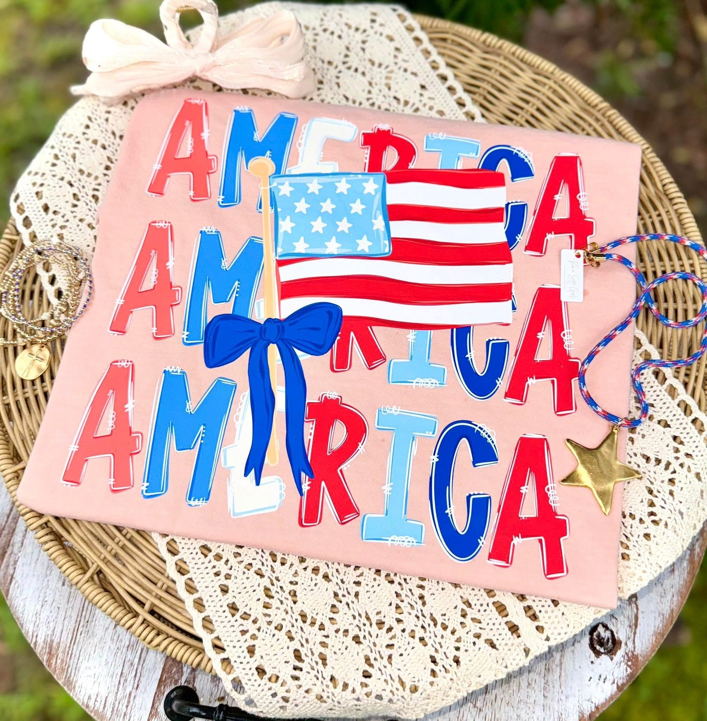 Stacked America Flag Tee.