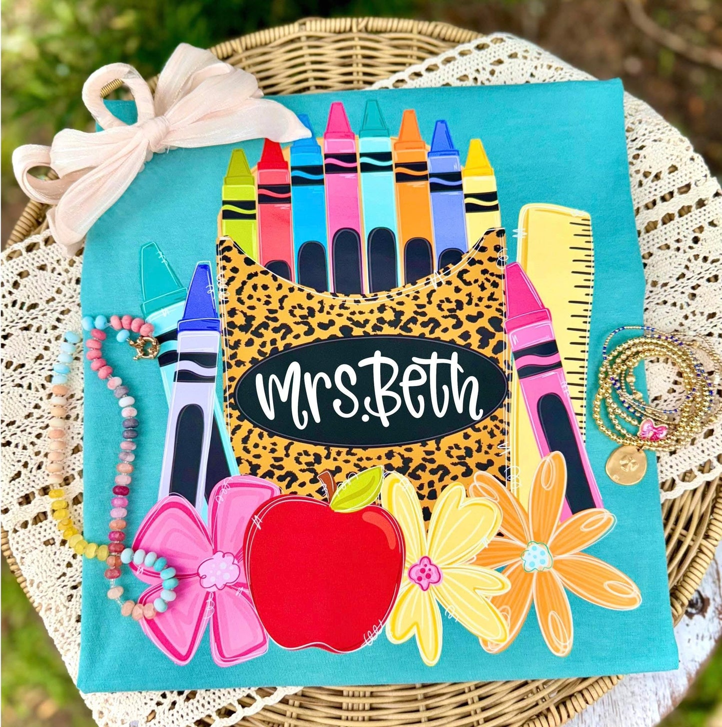 Leopard Crayon Teacher Custom Tee.