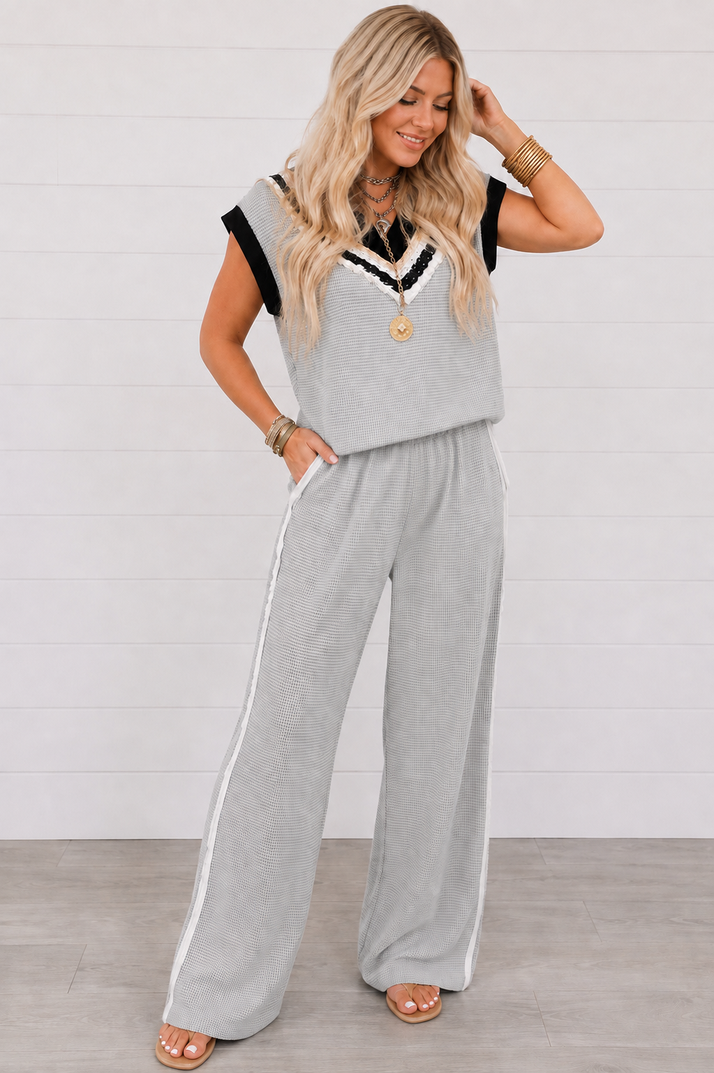 Colorblock Knit Pant Set RTS