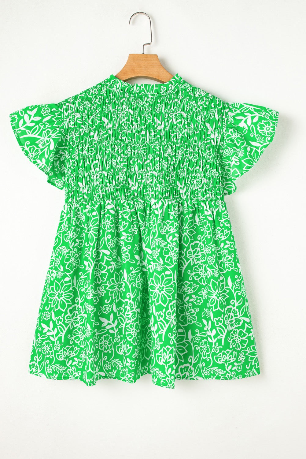 Green Floral Flutter Sleeve Plus Size Blouse RTS