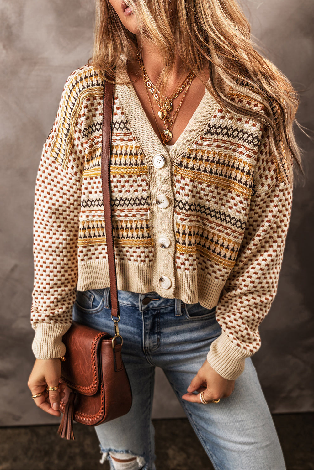 Khaki Button Crop Cardigan FB