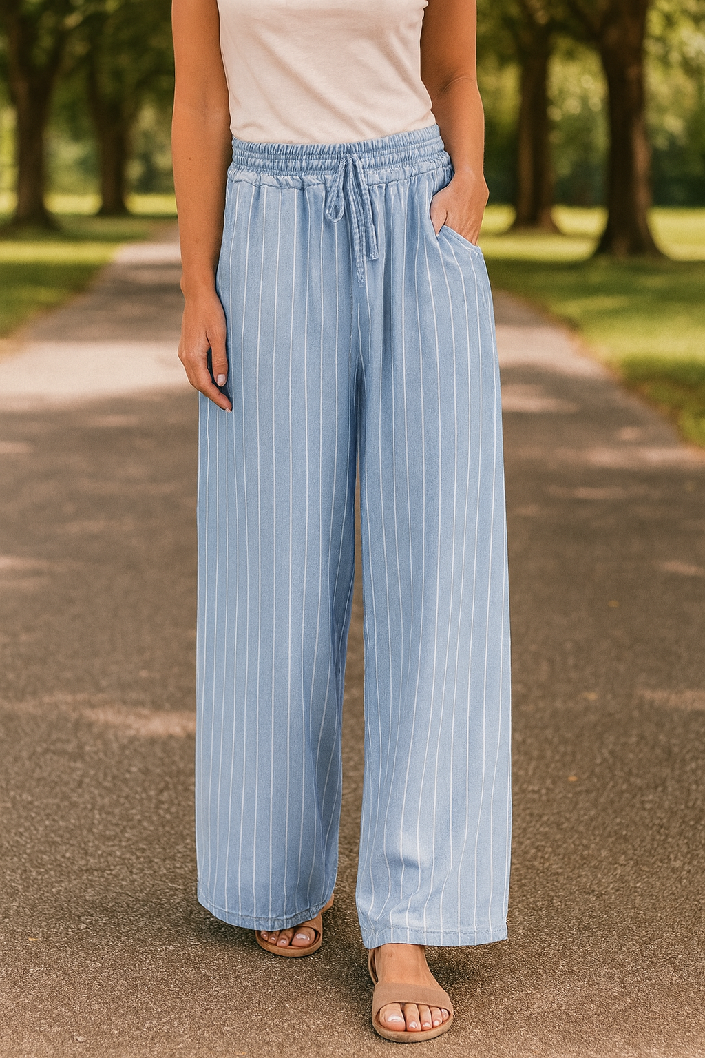 Stripe Chambray Elastic Pants LT