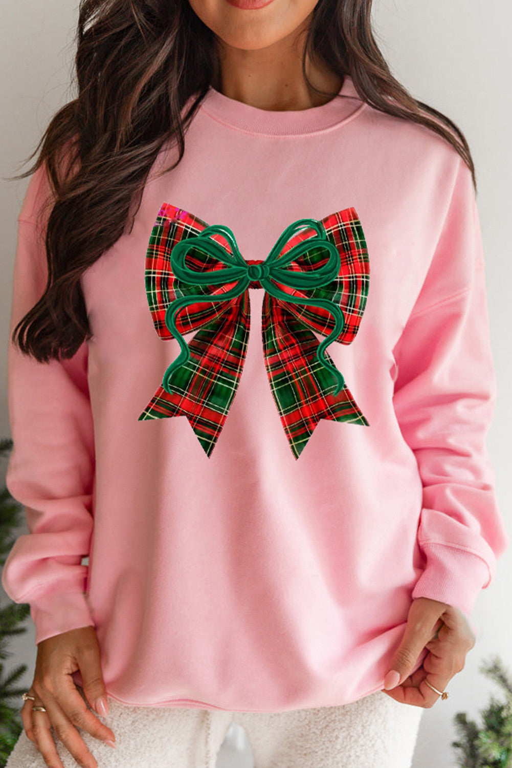 Pink Plaid Bow Sweatshirt FB
