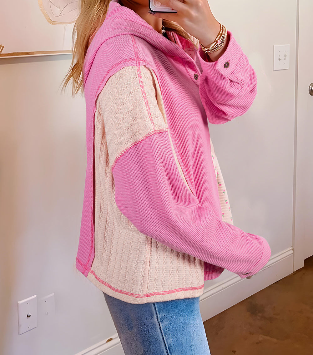 Pink Waffle Patchwork Hoodie LT