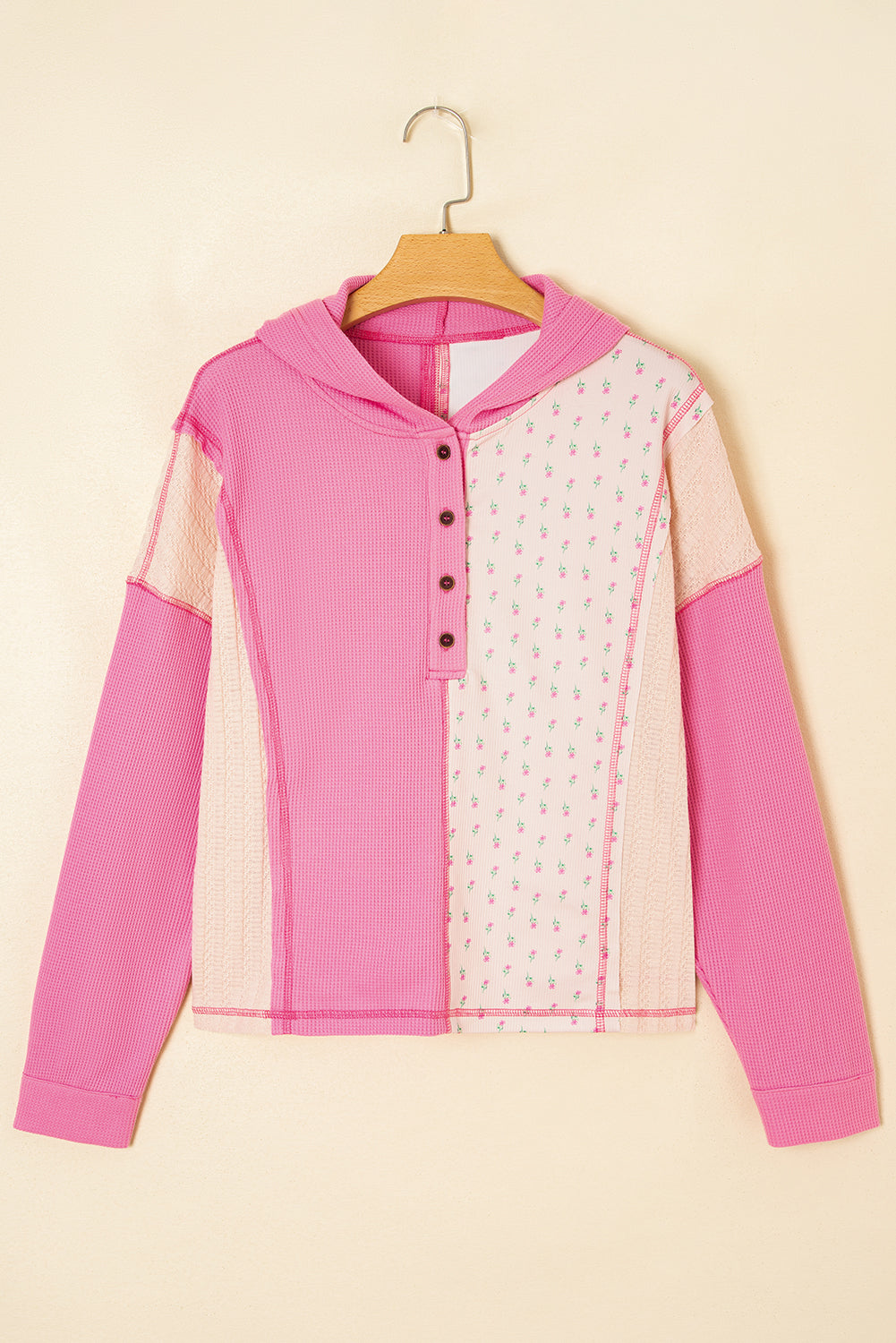 Pink Waffle Patchwork Hoodie LT
