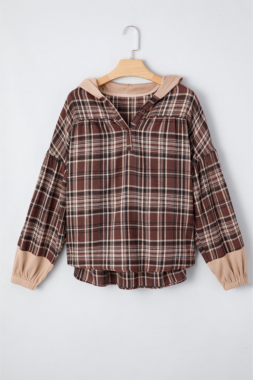 Plaid Patchwork Hooded Blouse LT