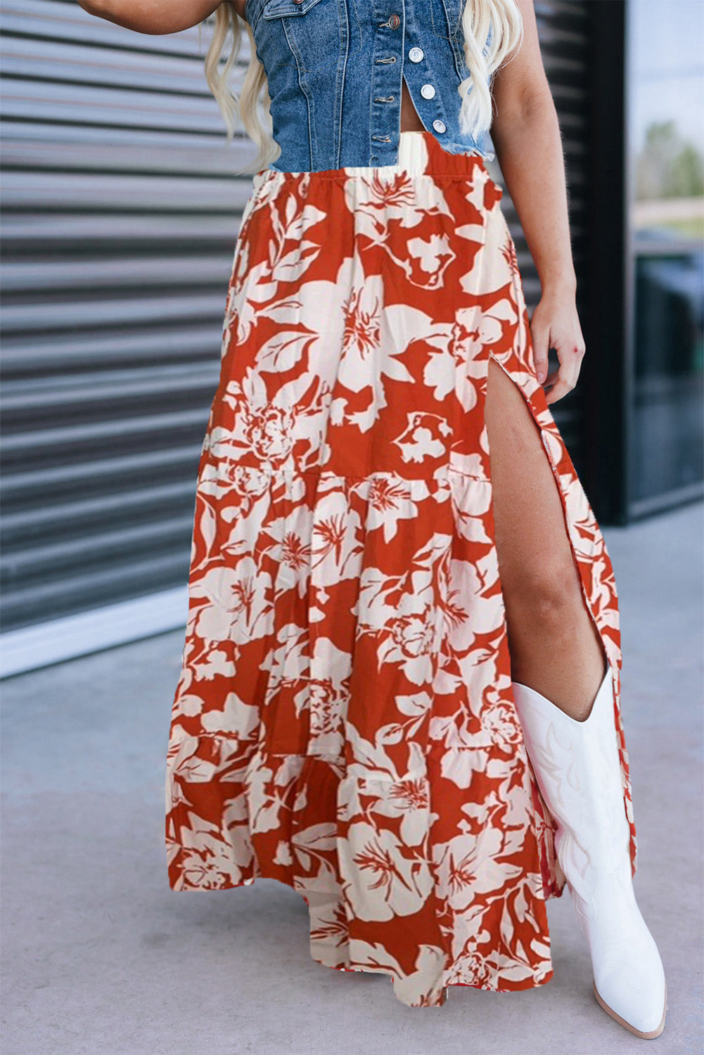 Red Floral Western Skirt FB