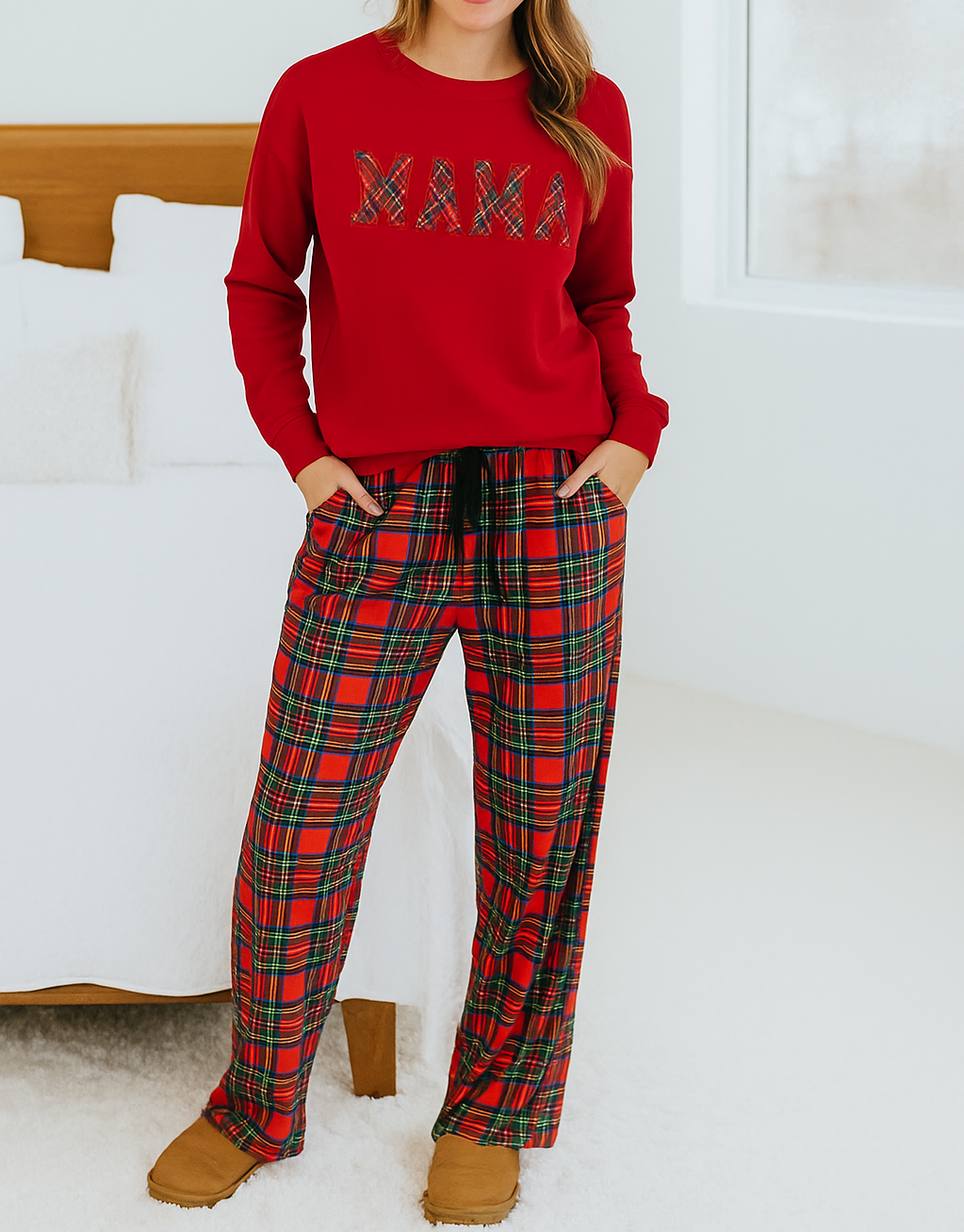 Red Plaid MAMA Lounge Set FB