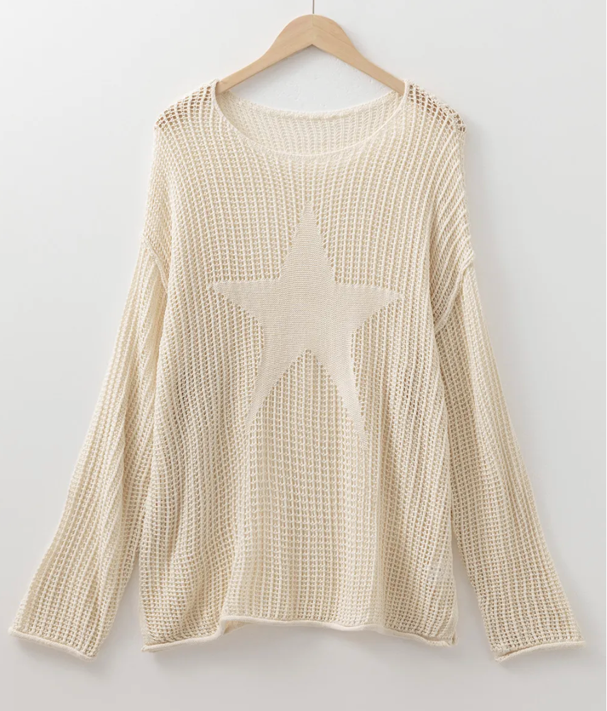 Plus Size Hollow Knit Star Top OOTD