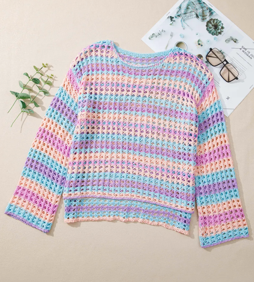 Multi Stripe Open Knit Sweater OOTD
