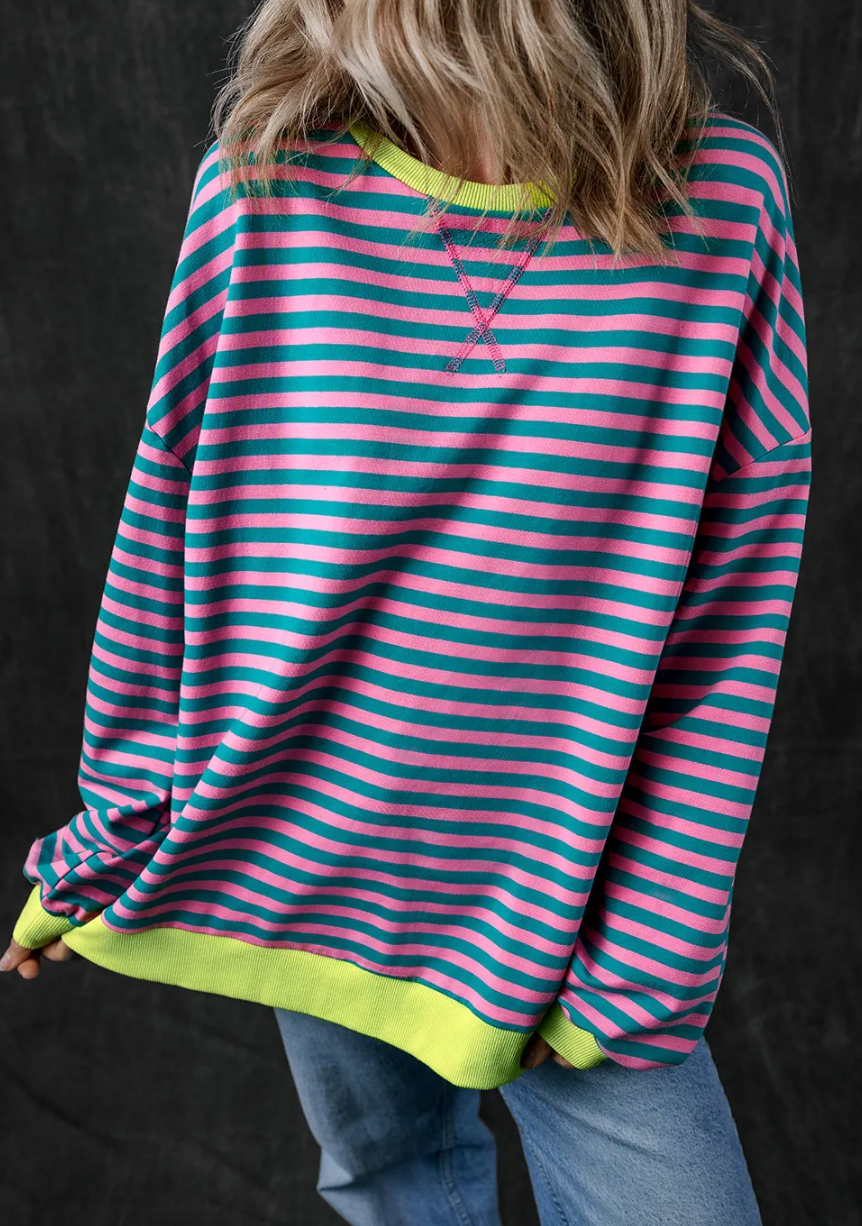 STRIPE OVERSIZED CONTRAST TRIM PULLOVER OOTD