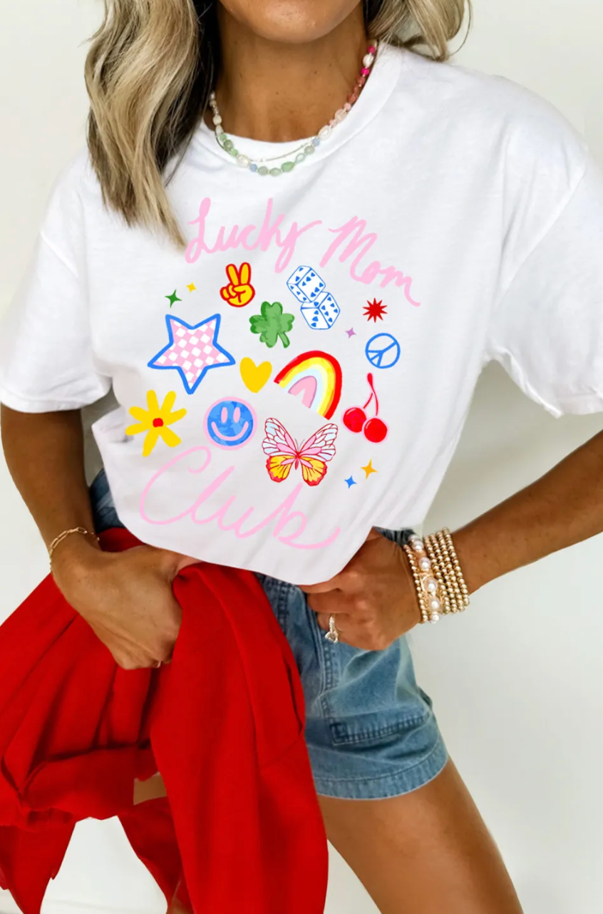 White Lucky Mom Club Tee OOTD