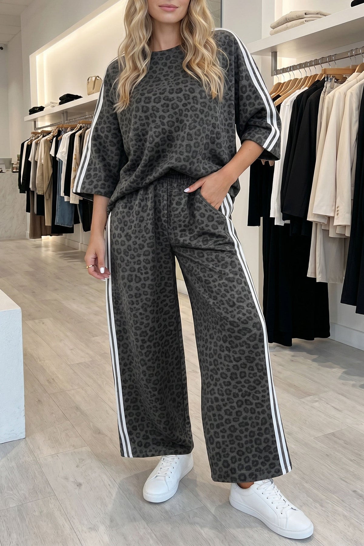 Leopard Varsity Stripe Pant Set RTS