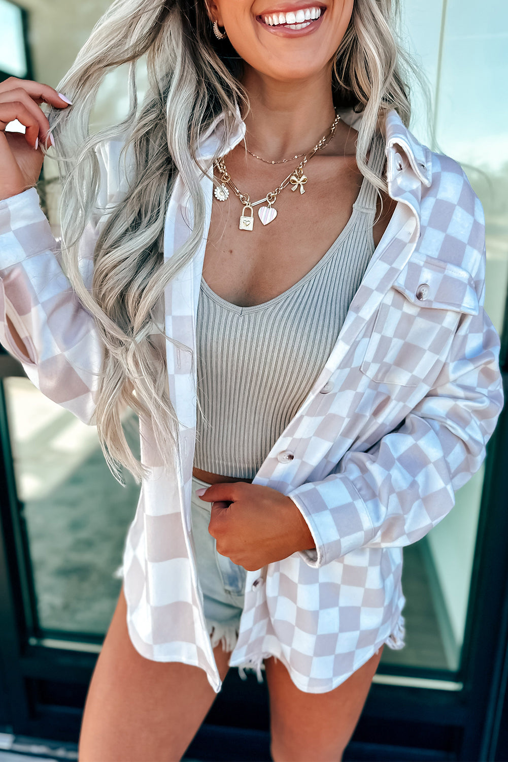 Khaki Checkered Shacket FB