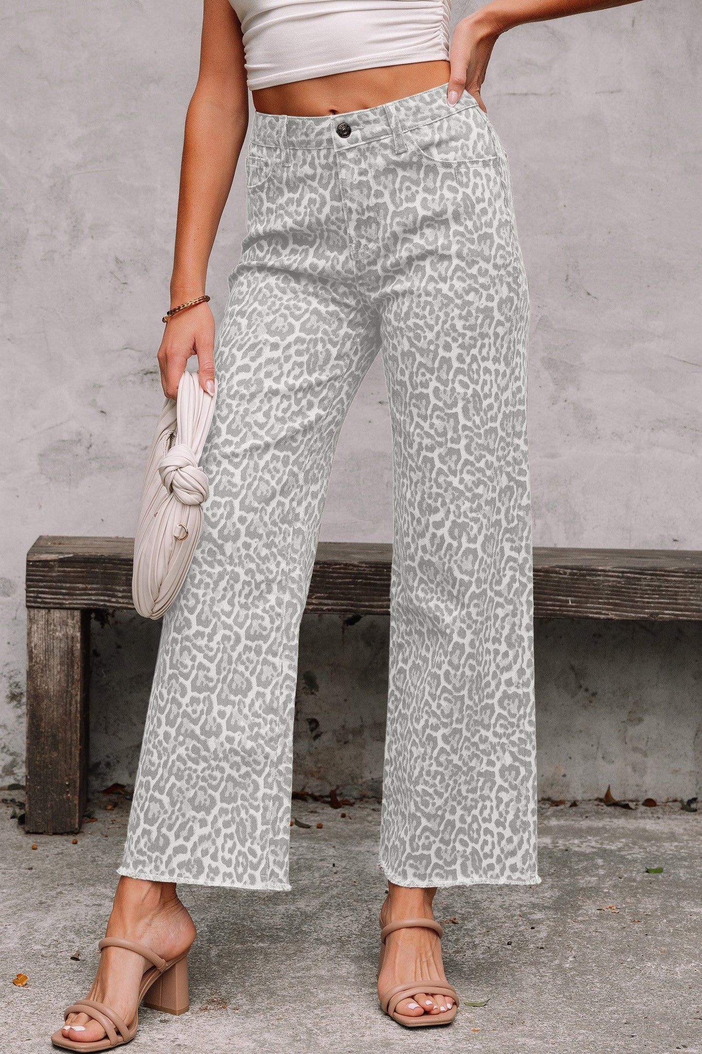 Leopard Frayed High Waist Jeans FB