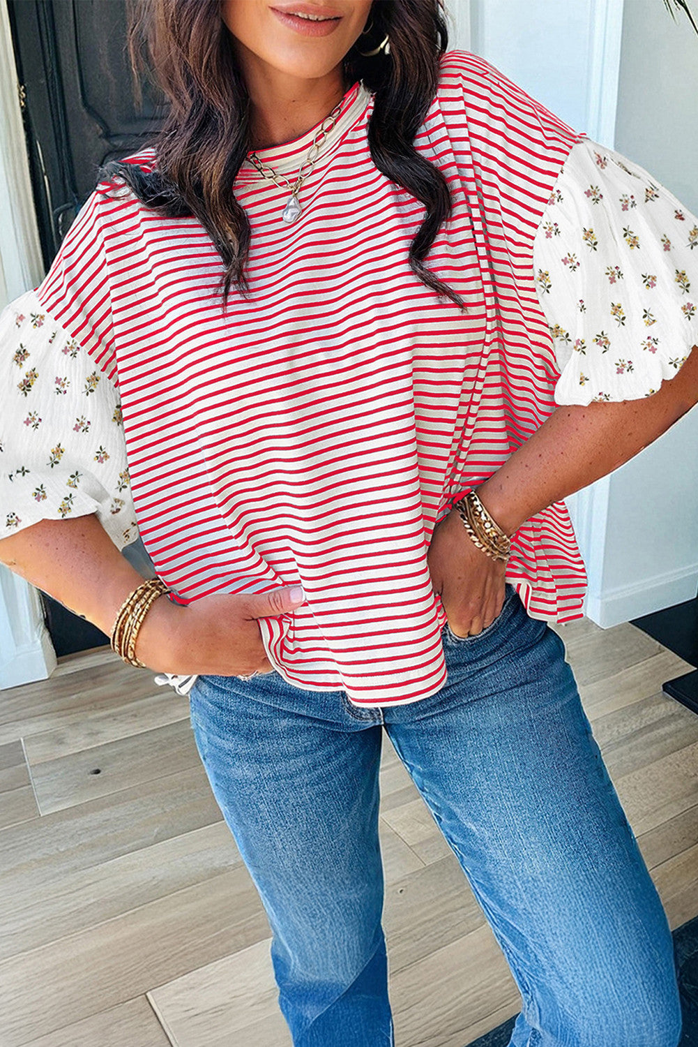 Stripe Floral Sleeve Top