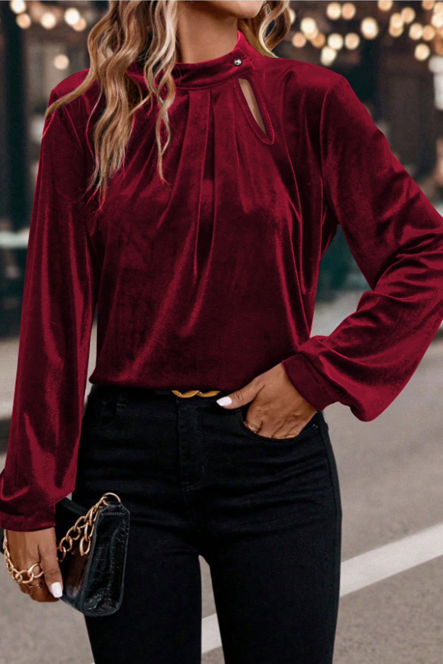 Keyhole Velvet Blouse RTS