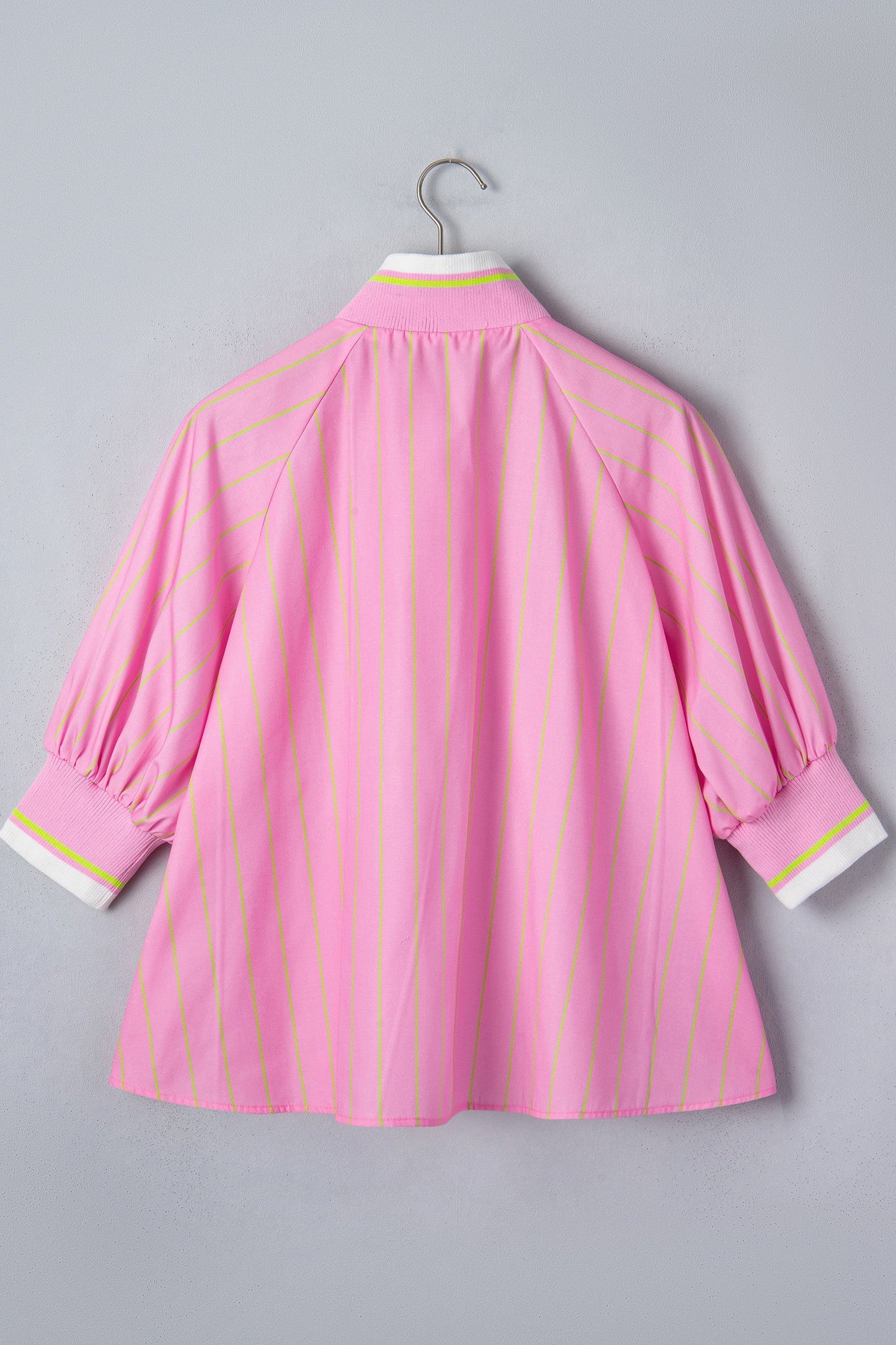 Pink Stripe Zipper Cuff Blouse