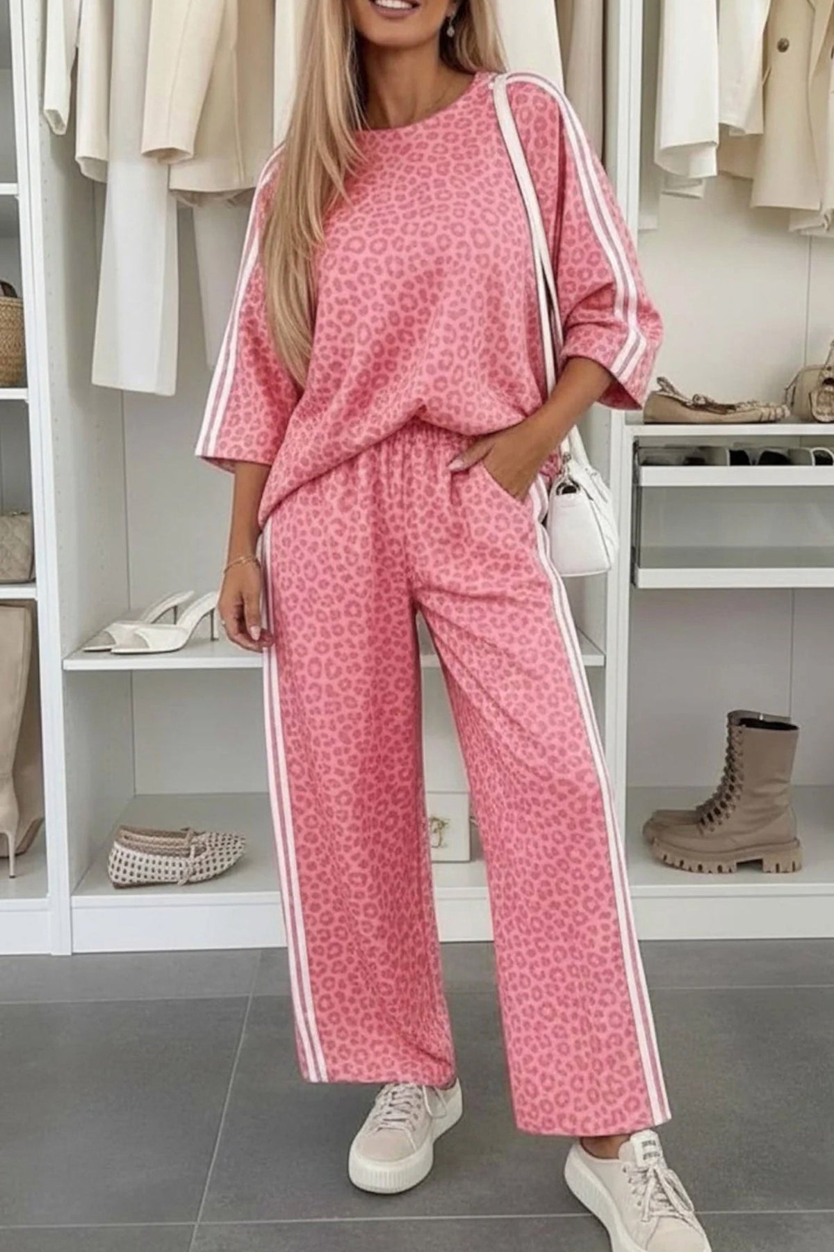 Leopard Varsity Stripe Pant Set RTS