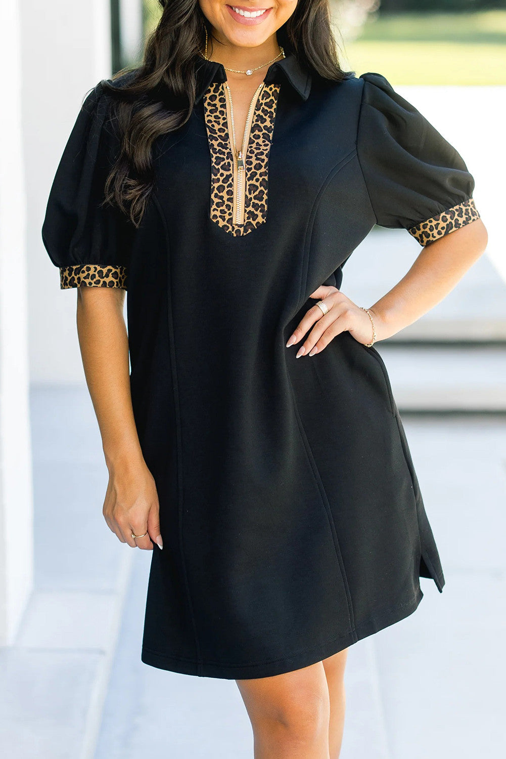 Leopard Patchwork Quarter Zip Mini Dress RTS