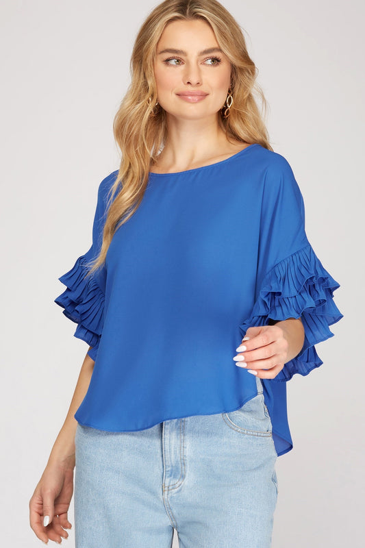 Royal Blue Ruffle Sleeve Shirt