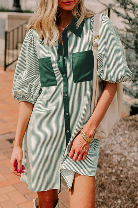 Green Pocket Button Down Dress FB