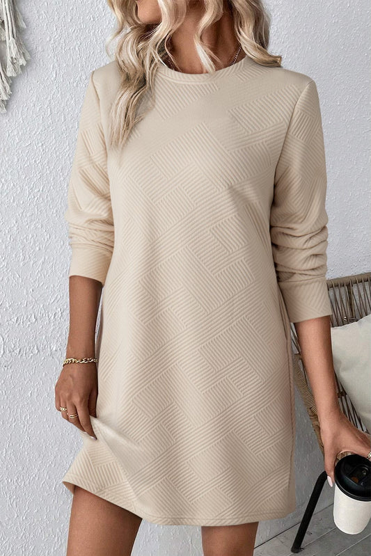 Beige Textured Shift Dress FB