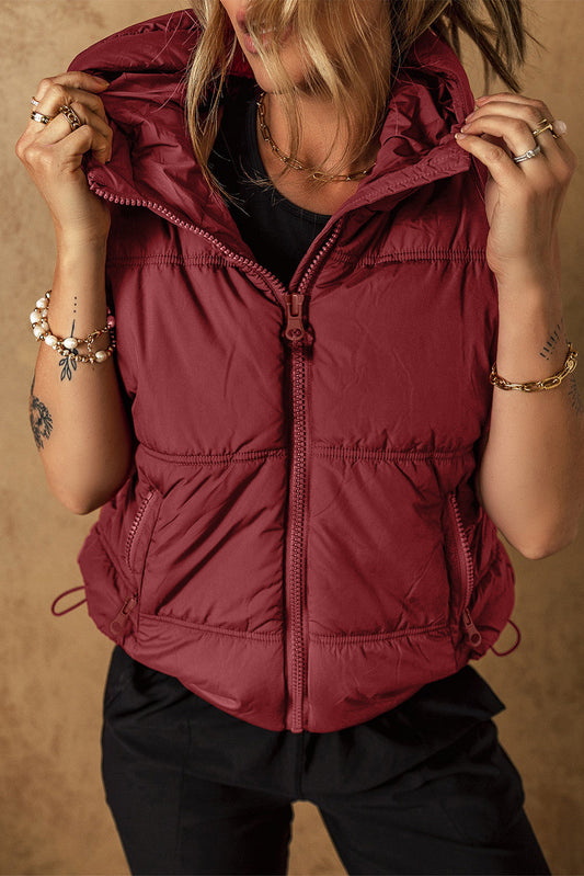 Zip Up Puffer Vest With Hood FB