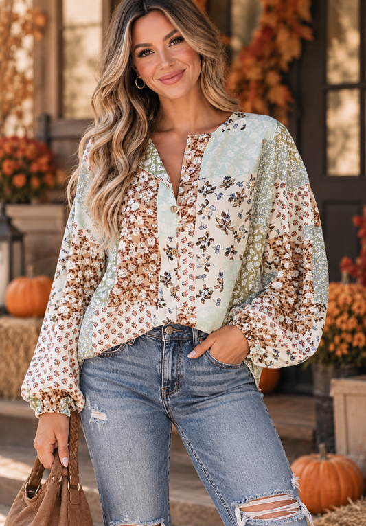 Multicolor Floral Puff Blouse RTS