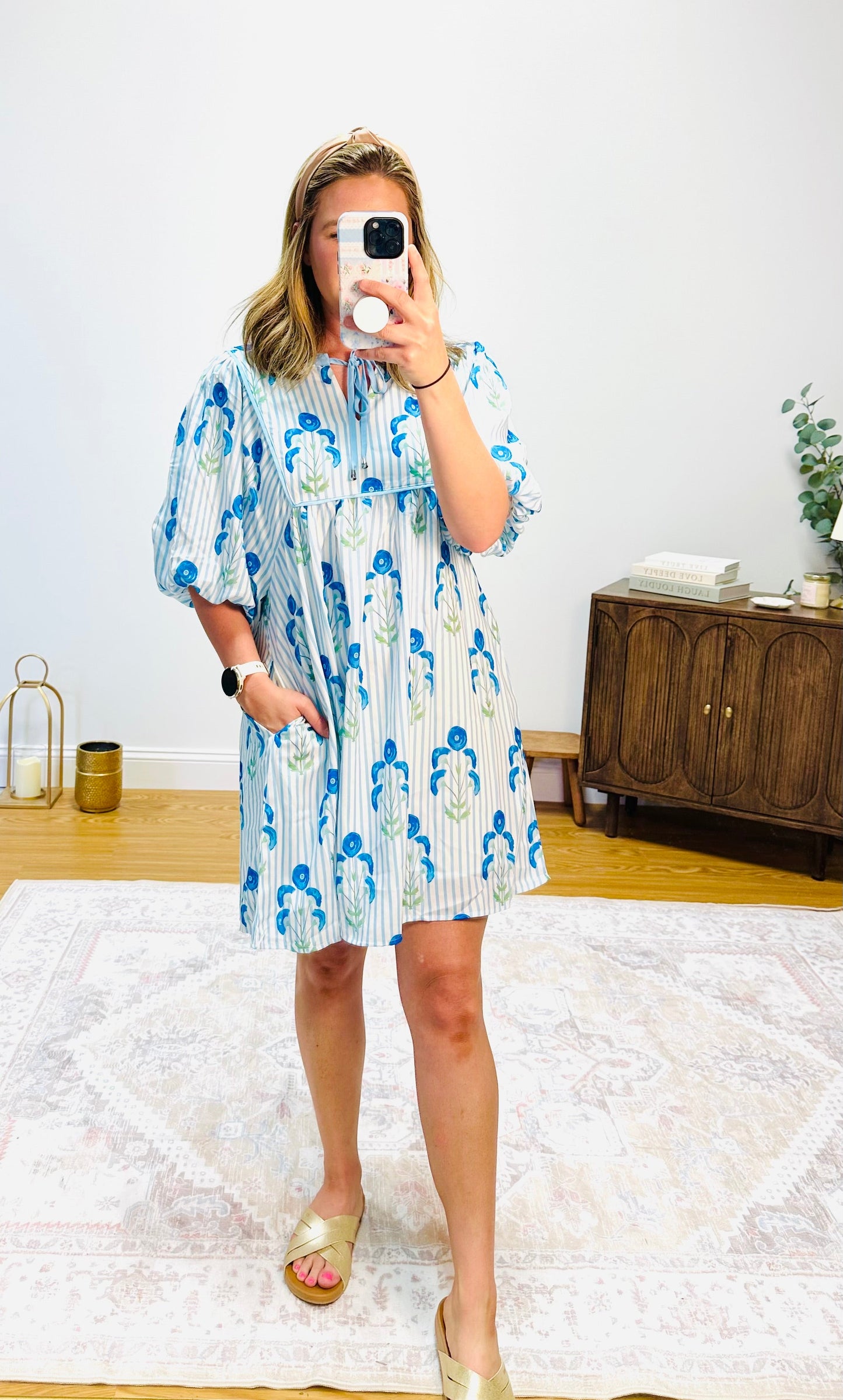 Blue Floral Striped Dress RTS