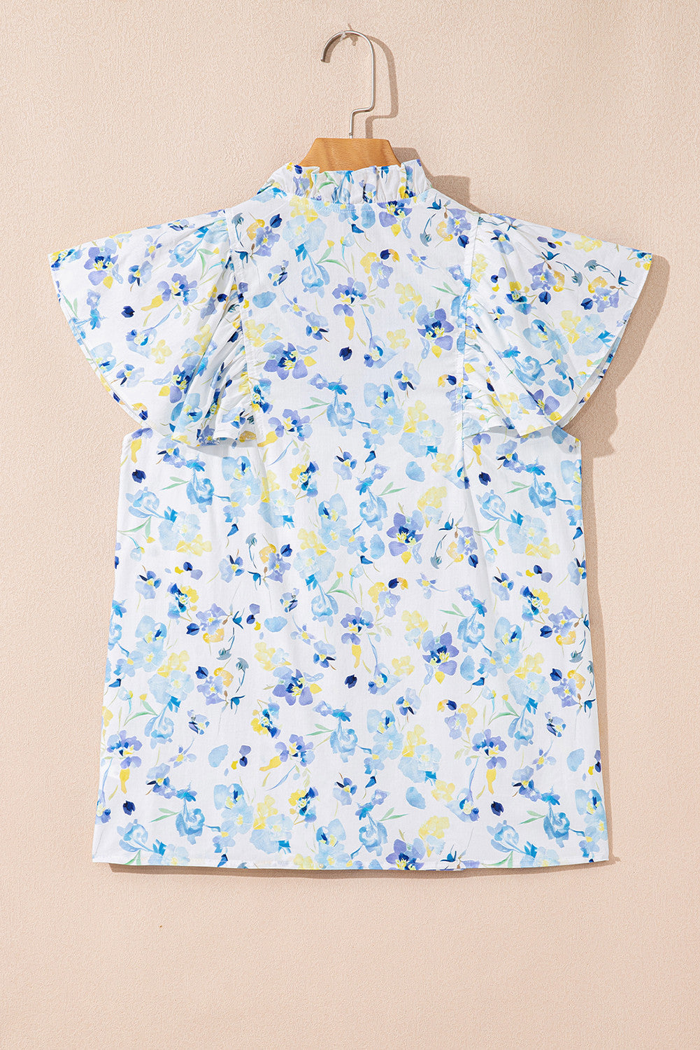 Blue Floral Frilled Blouse