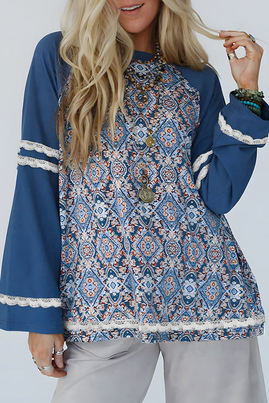 Blue Geometric Patchwork Top FB