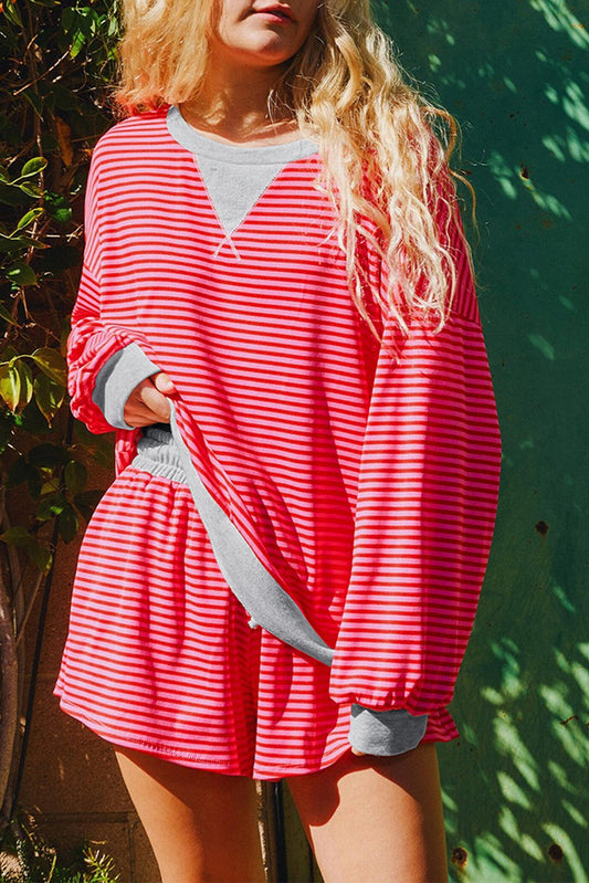 Red Stripe Baggy Pullover Set FB