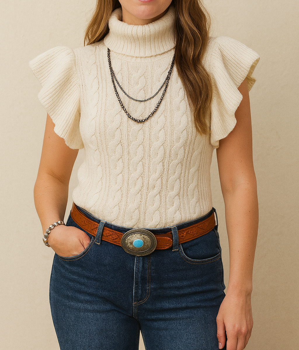 Cable Knit Ruffled Sweater OOTD