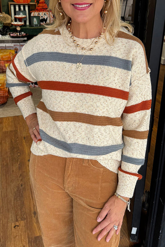 Beige Stripe Knit Sweater FB