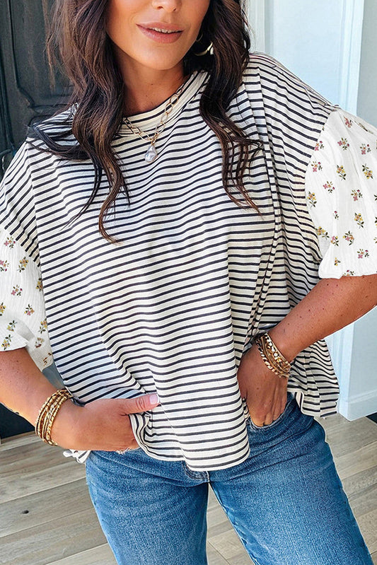 Stripe Floral Sleeve Top