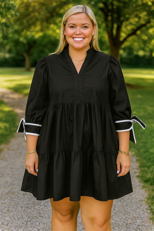 Black Trim Knot Plus Size Dress LT