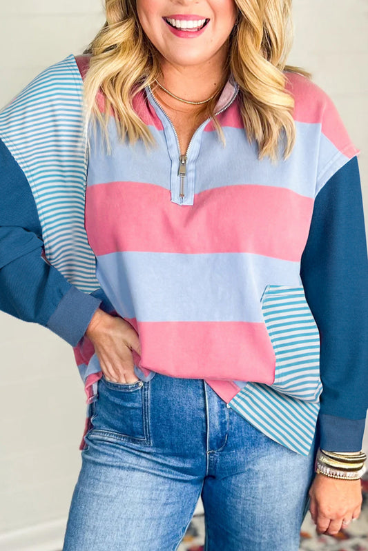 Blue Stripe Colorblock Plus Pullover RTS
