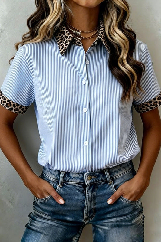 Stripe Leopard Collar Blouse