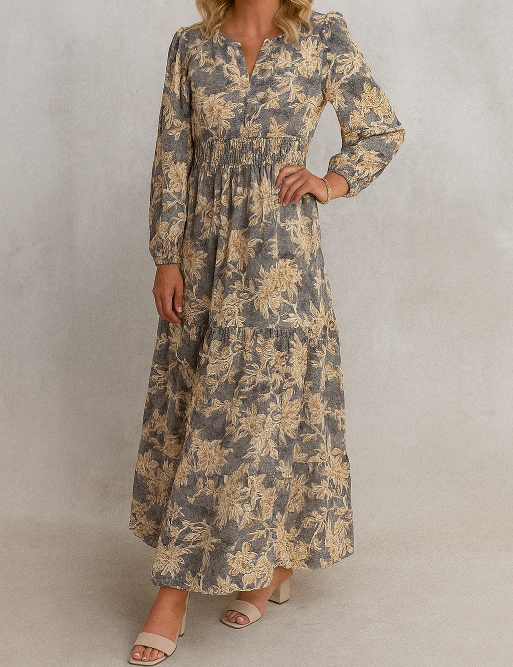 Blue Floral Smocked Maxi RTS