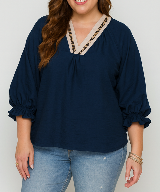 Blue Leopard Trim Blouse November.